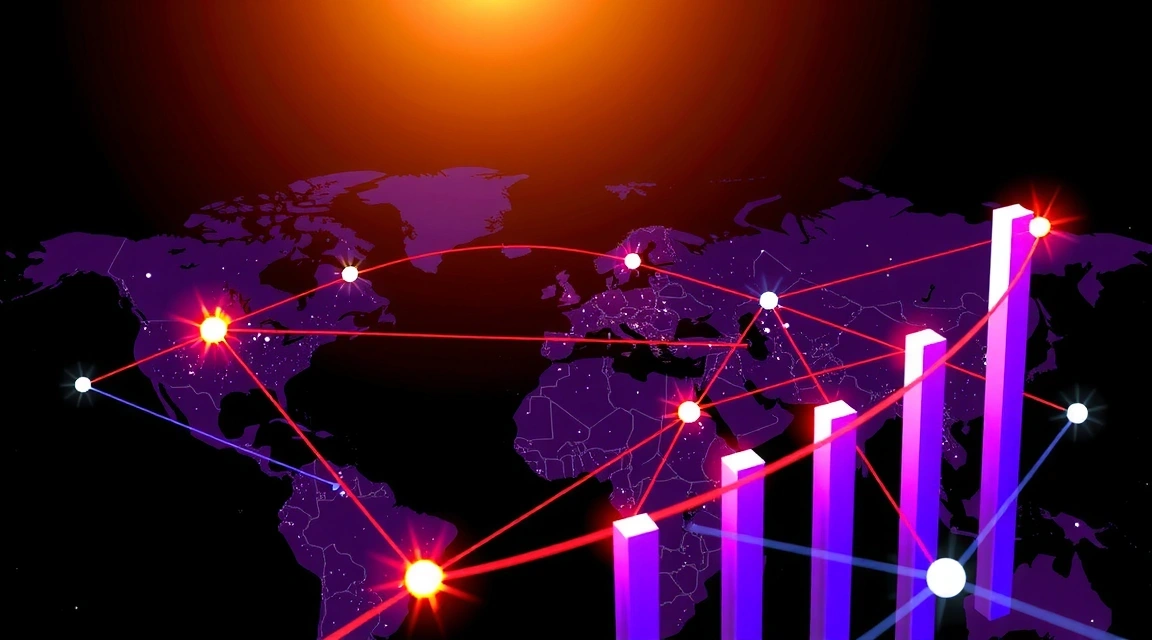 Abstraktní ilustrace globální digitální sítě a obchodního růstu